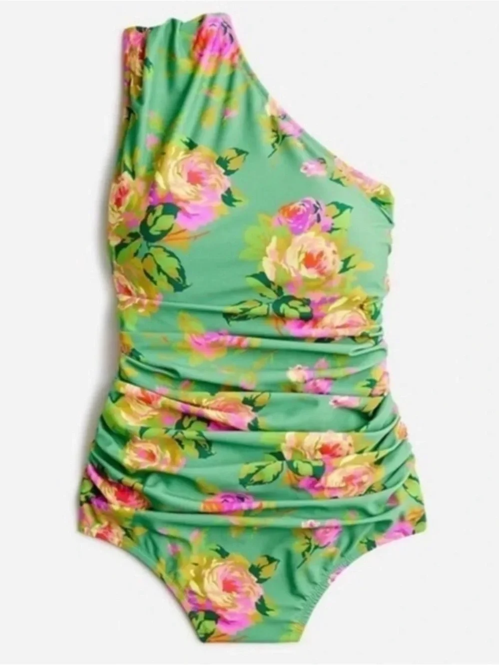 J.Crew Ruched one-shoulder one-piece in rose garden